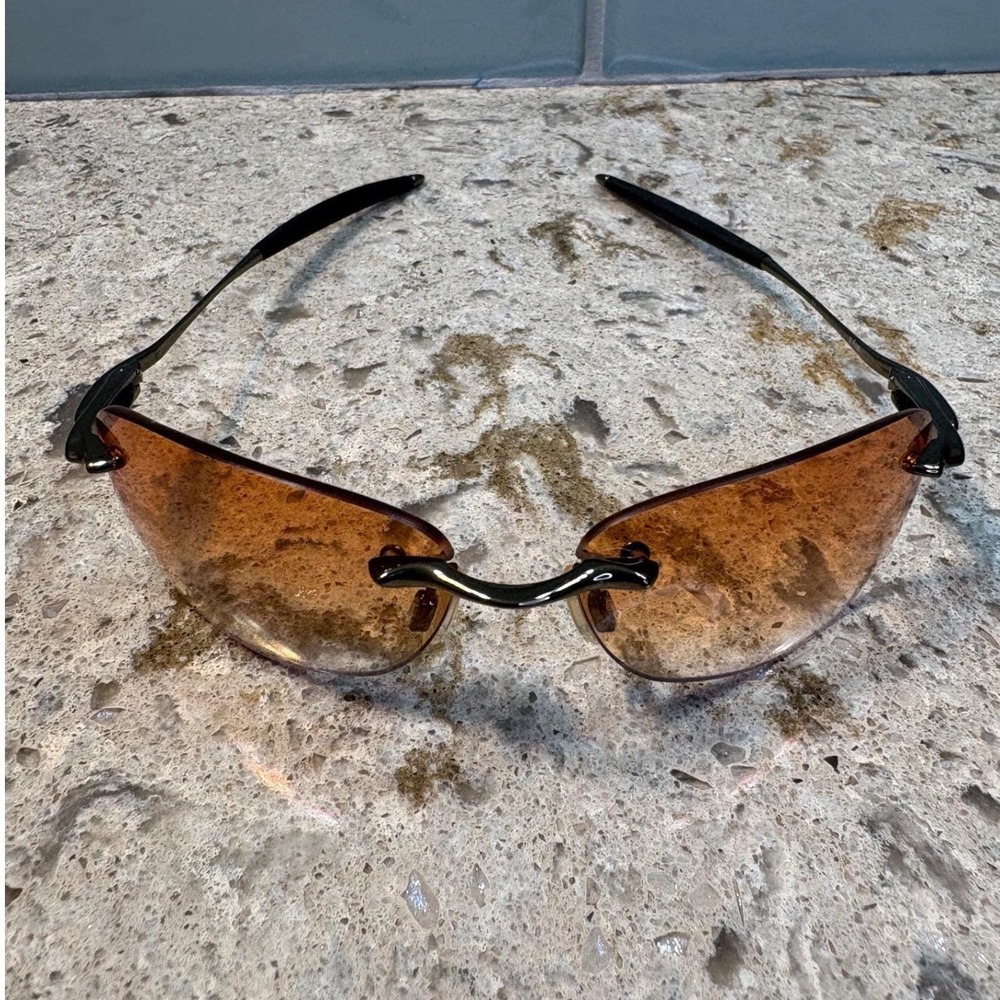 Vintage Oakley Why 8 Rimless Sport Sunglasses Golden Brown Hombre‎ Lenses